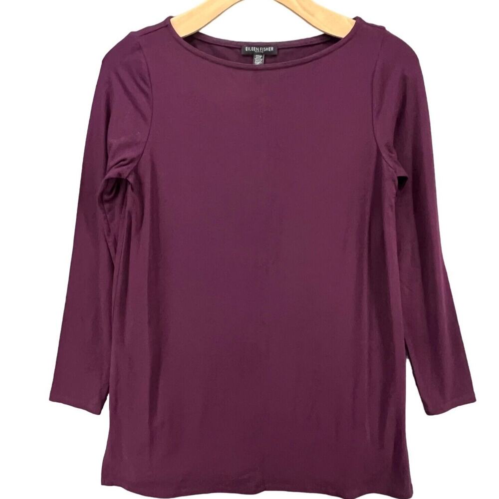 Eileen Fisher Tunic Top Womens 2-4 PP/PTP Purple Boat Neck Viscose‎ Jersey Knit